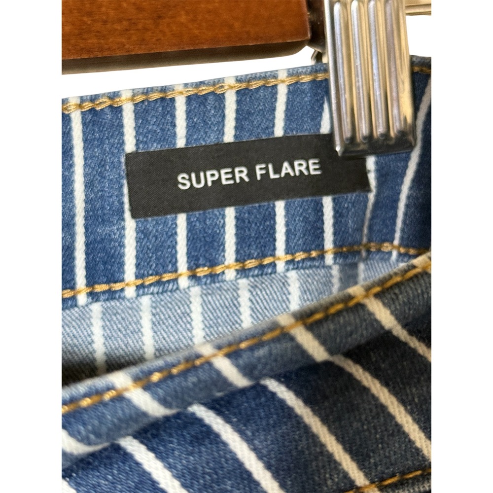 Judy Blue Pinstripe Super Flare Jeans 15/32 Women High Rise Raw Hem - Picture 6 of 9